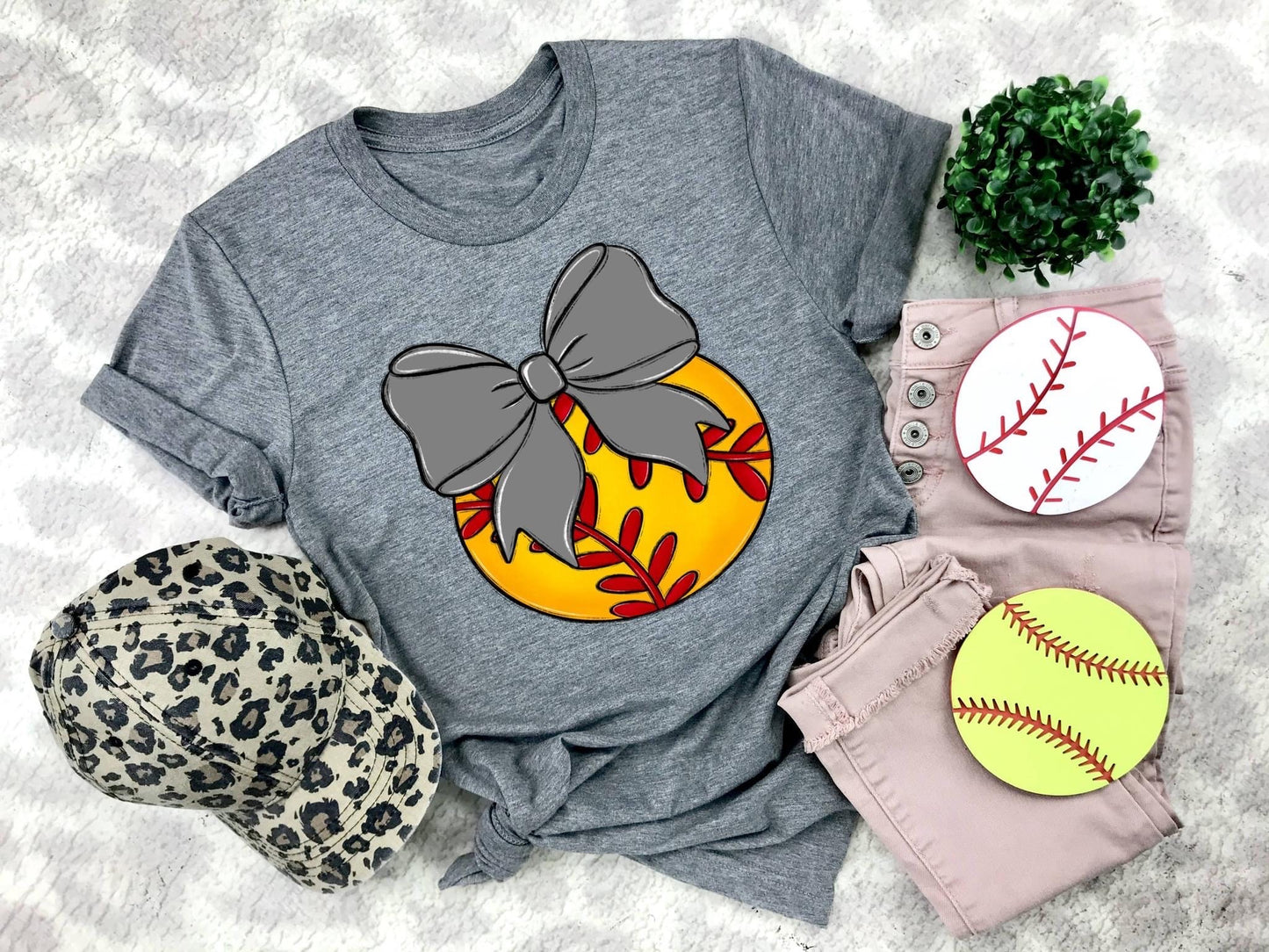 Softball Gray Bow - DTF
