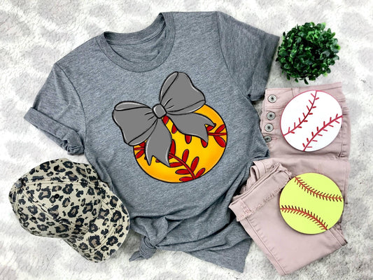 Softball Gray Bow - DTF