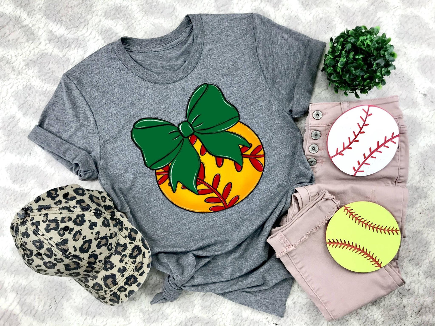 Softball Green Bow - DTF