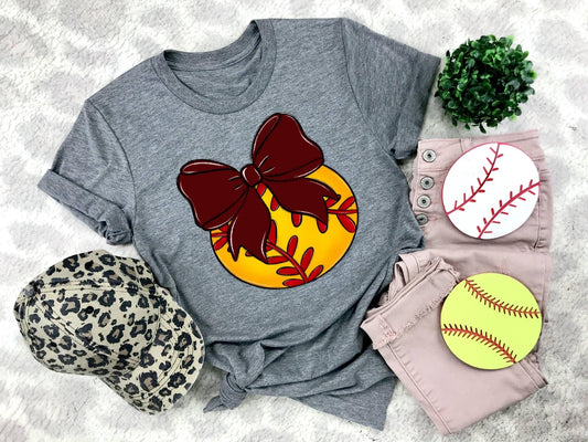 Softball Maroon Bow - DTF