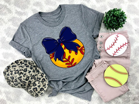 Softball Navy Bow - DTF