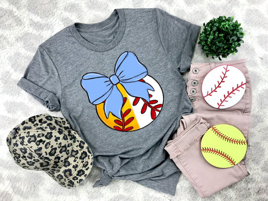 Softball/Baseball Light Blue Bow - DTF