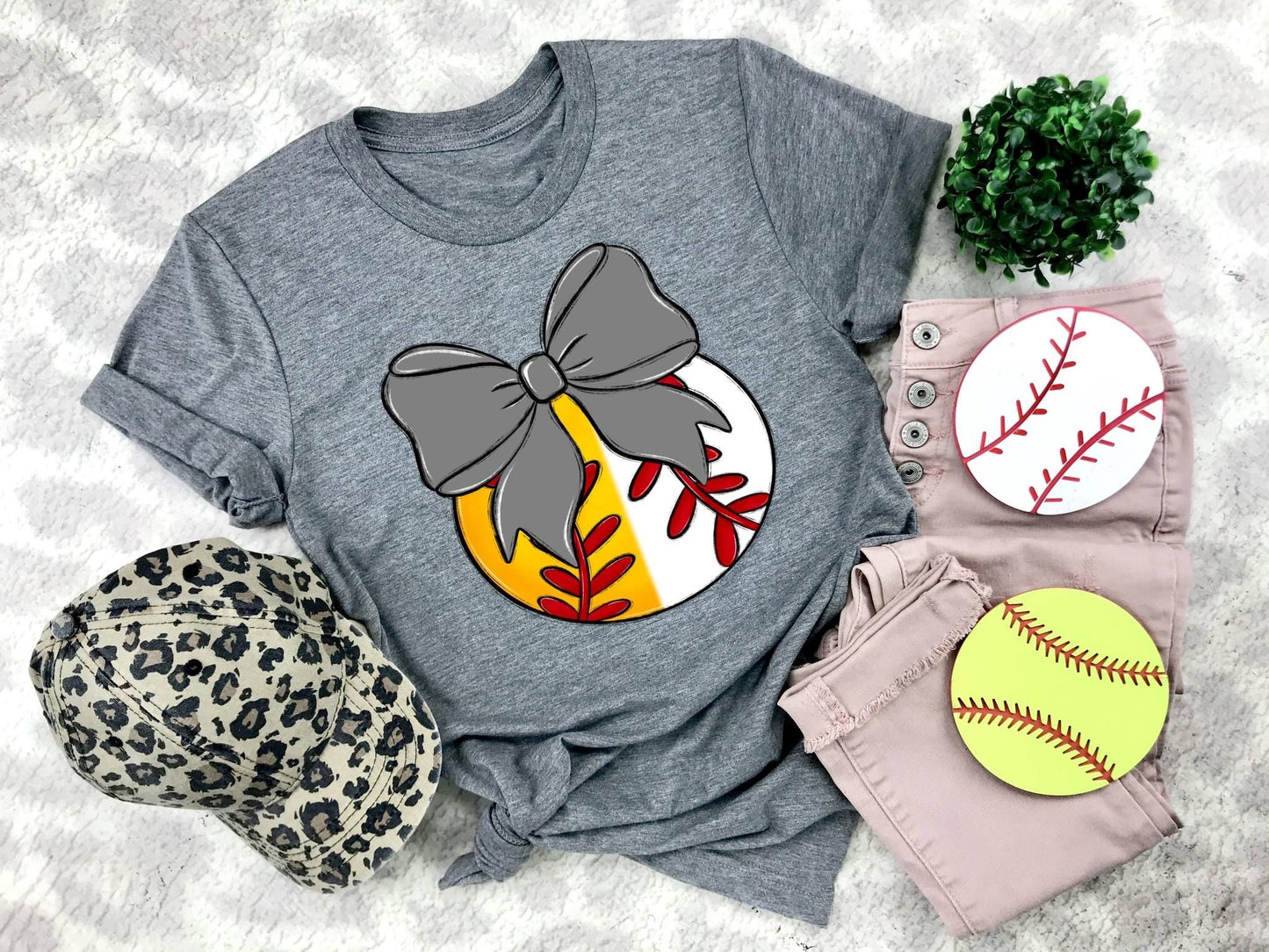 Softball/Baseball Gray Bow - DTF