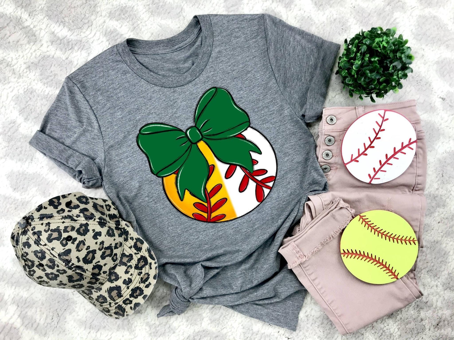 Softball/Baseball Green Bow - DTF