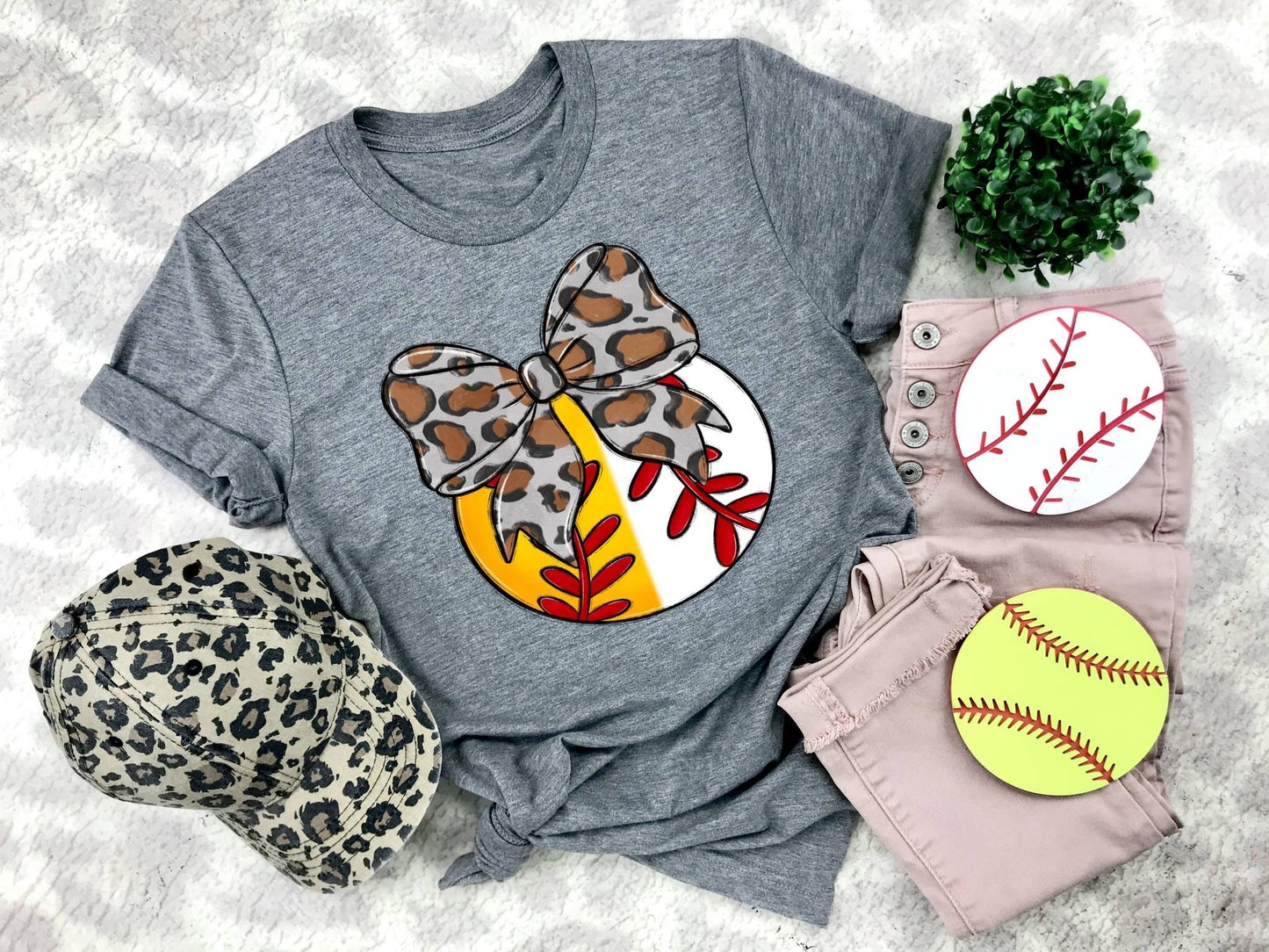 Softball/Baseball Gray Leopard Bow - DTF