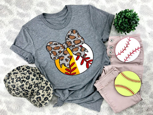 Softball/Baseball Gray Leopard Bow - DTF