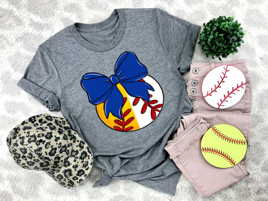 Softball/Baseball Blue Bow - DTF