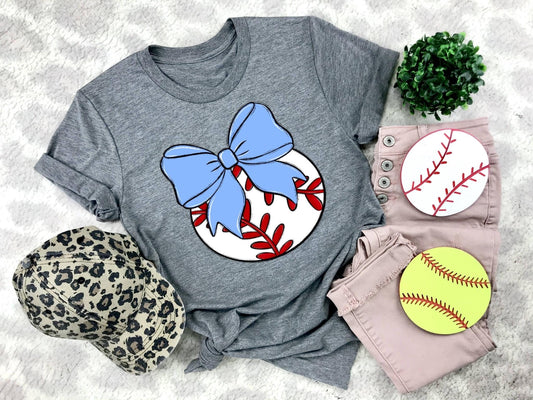 Bow and baseball light blue-DTF