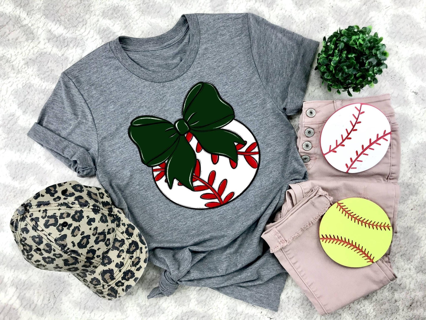 Baseball Dark Green Bow - DTF