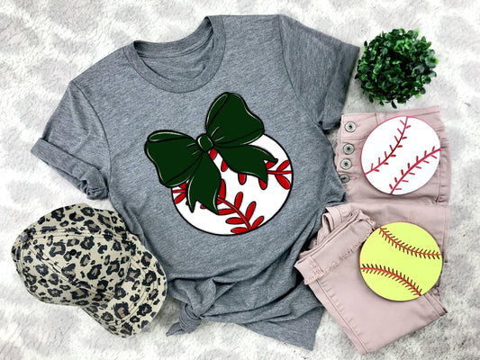 Baseball Dark Green Bow - DTF