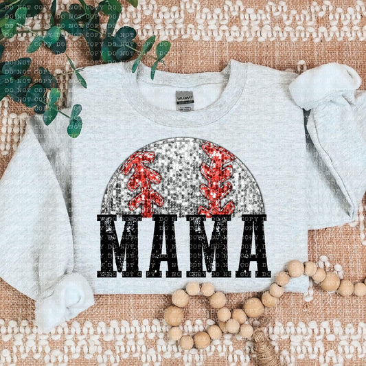 Baseball Mama Faux Sequin Semicircle - DTF