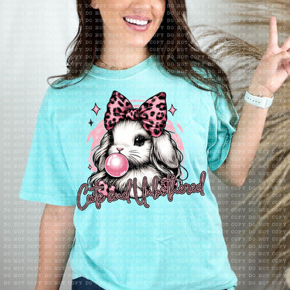 Cute And Unbothered Bunny Pink Leopard Bow - DTF