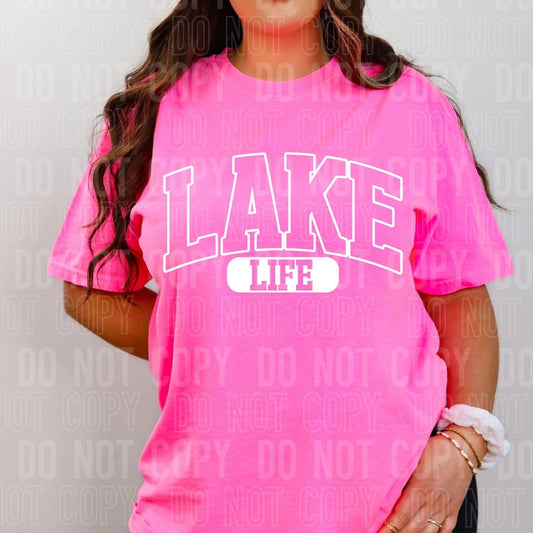 Lake Life Varsity Wht -DTF