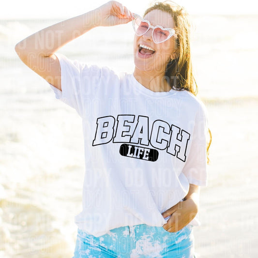 Beach Life Varsity Blk -DTF