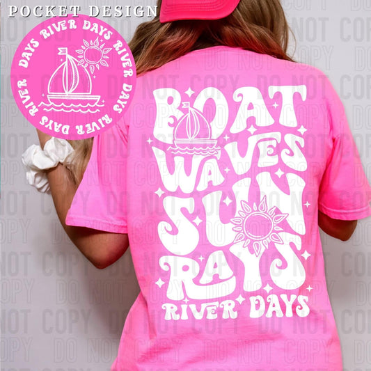 Boat Waves Sun Rays River Days Wht -(FRONT)-DTF