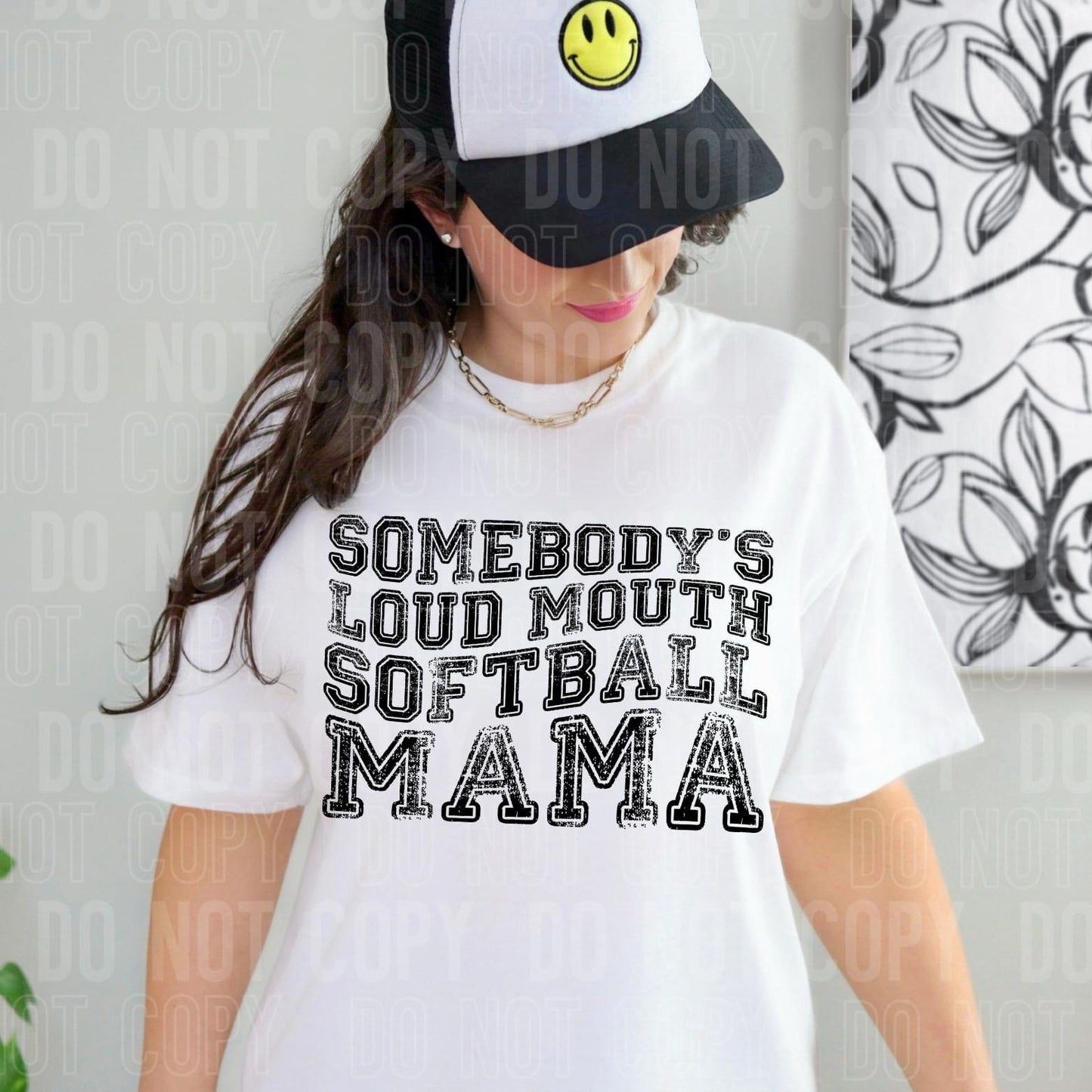 Somebody’s Loud Mouth Softball Mama Distressed Varsity Blk -DTF