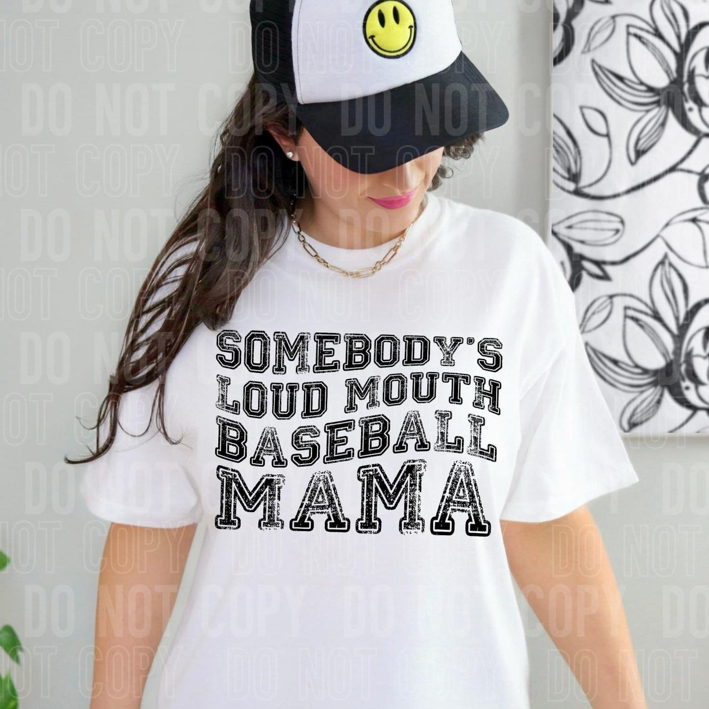 Somebody’s Loud Mouth Baseball Mama Distressed Varsity Blk -DTF