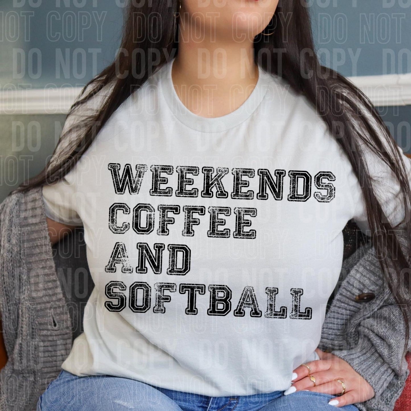 Weekends Coffee And Softball Blk -DTF