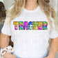 Teacher Faux Embroidery Rainbow Sequin -DTF