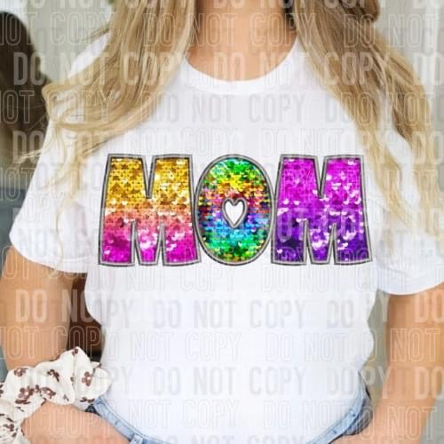 Mom Faux Embroidery Rainbow Sequin -DTF