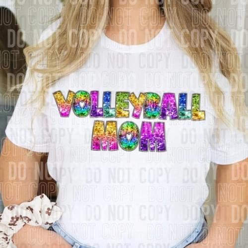 Volleyball Mom Faux Embroidery Rainbow Sequin -DTF