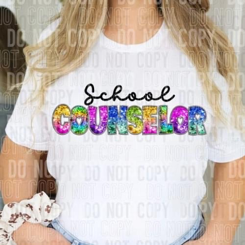 School Counselor Faux Embroidery Rainbow Sequin -DTF