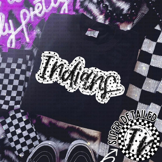 Indians Black And White Polka Dot Faux Stitch - DTF