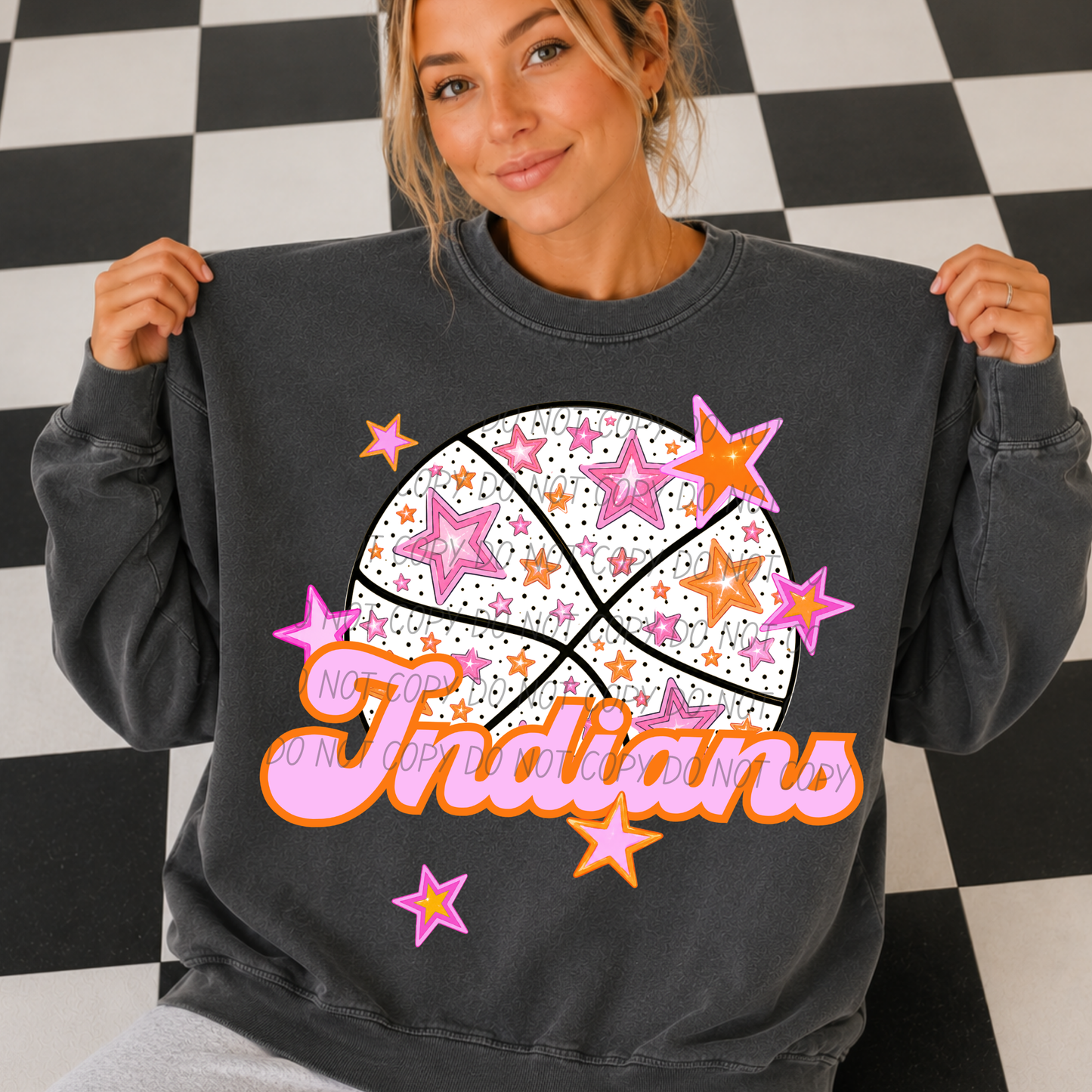 Basketball Pink Orange Stars Mascot (Dropdown)- DTF&UV
