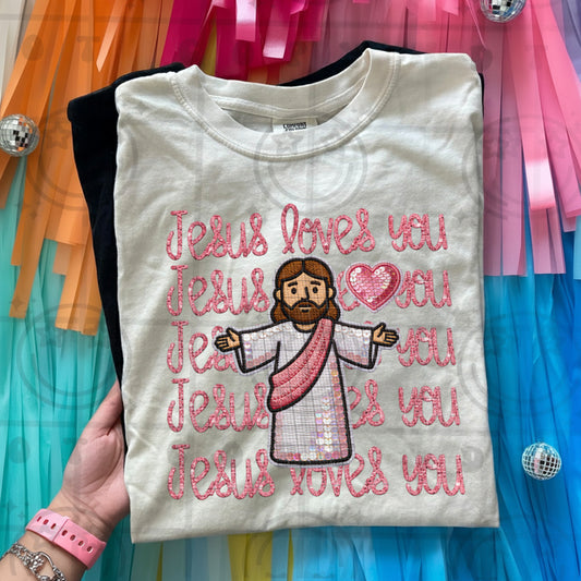 JESUS LOVES YOU STACKED pink -DTF&UV