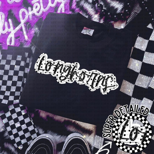 Longhorns Black And White Polka Dot Faux Stitch - DTF