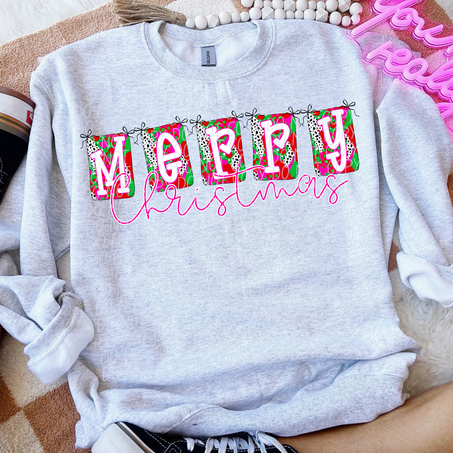 MERRY CHRISTMAS BANNER PINK RED-DTF&UV