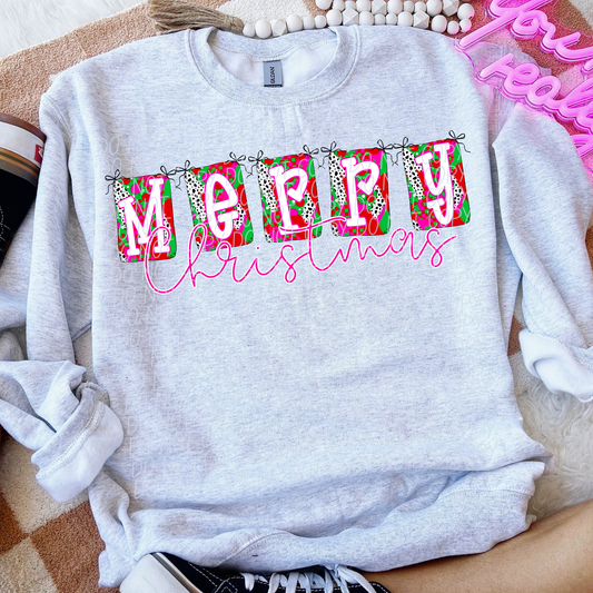 MERRY CHRISTMAS BANNER PINK RED-DTF&UV