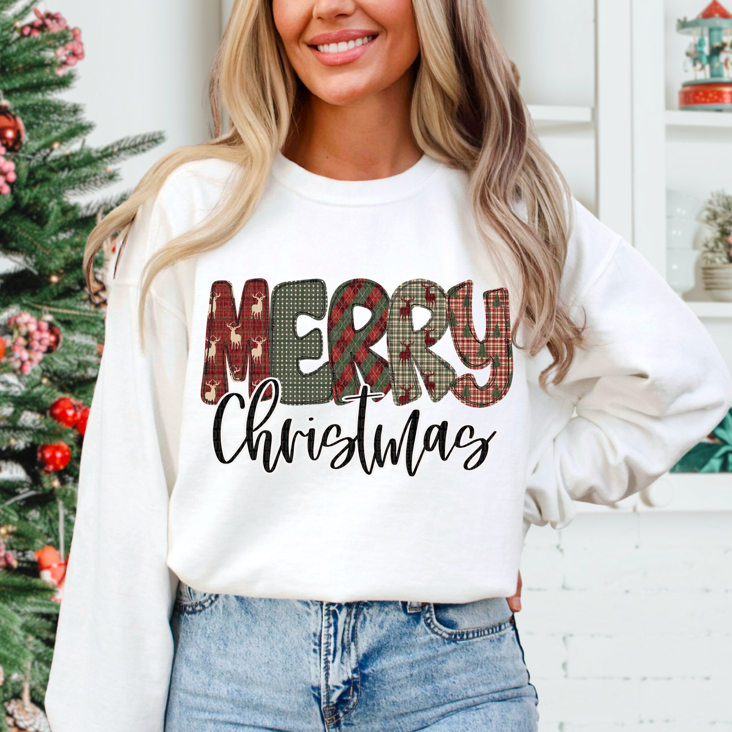 Merry Christmas Deer Plaid-DTF