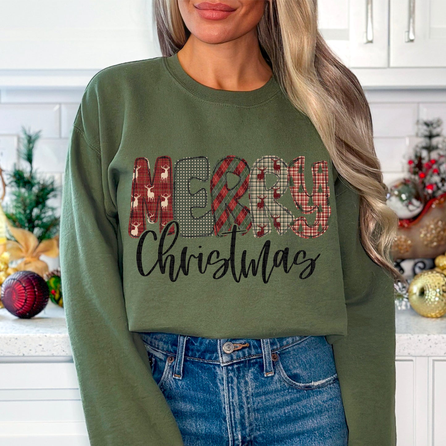 Merry Christmas Deer Plaid-DTF