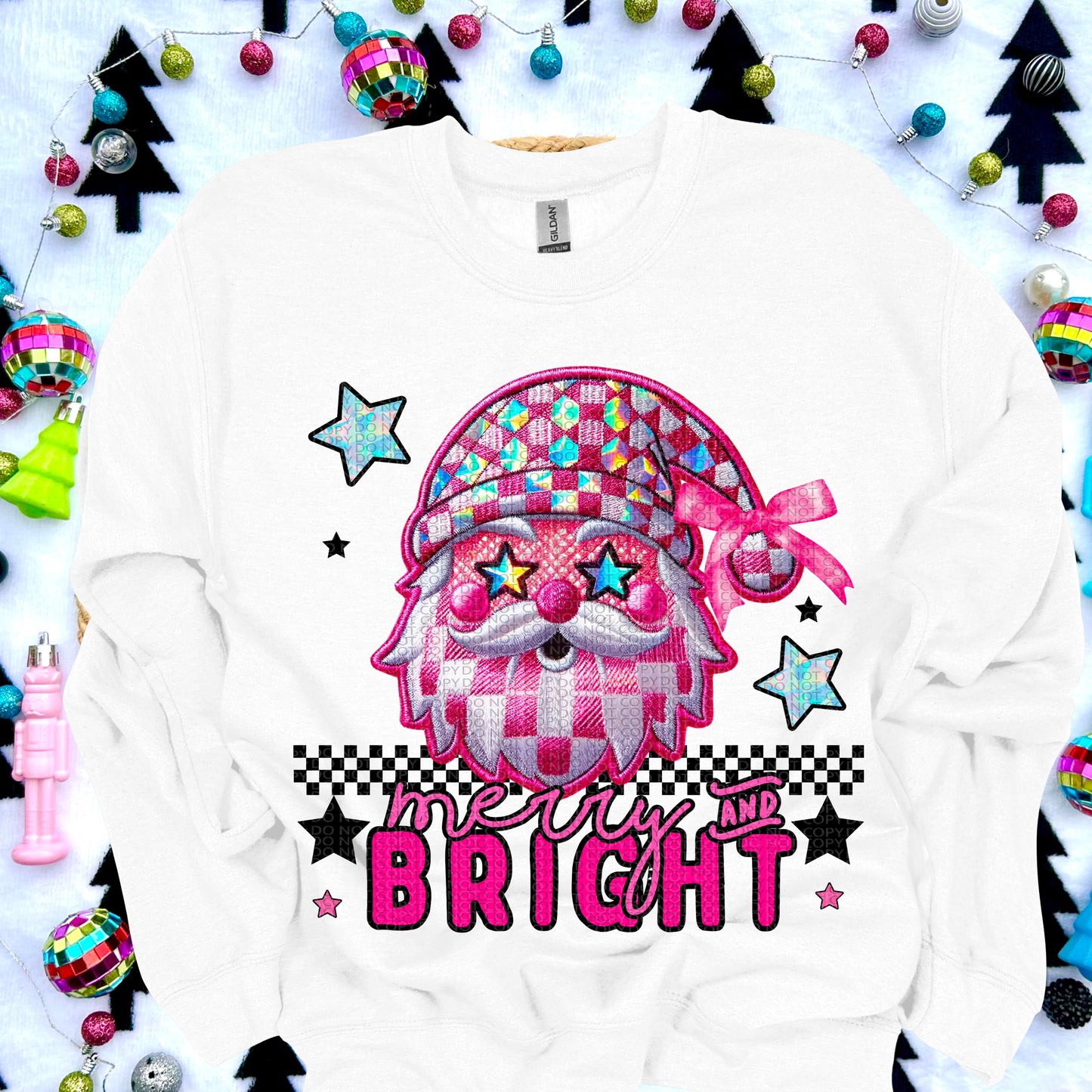 Merry and Bright Faux Embroidery-dtf