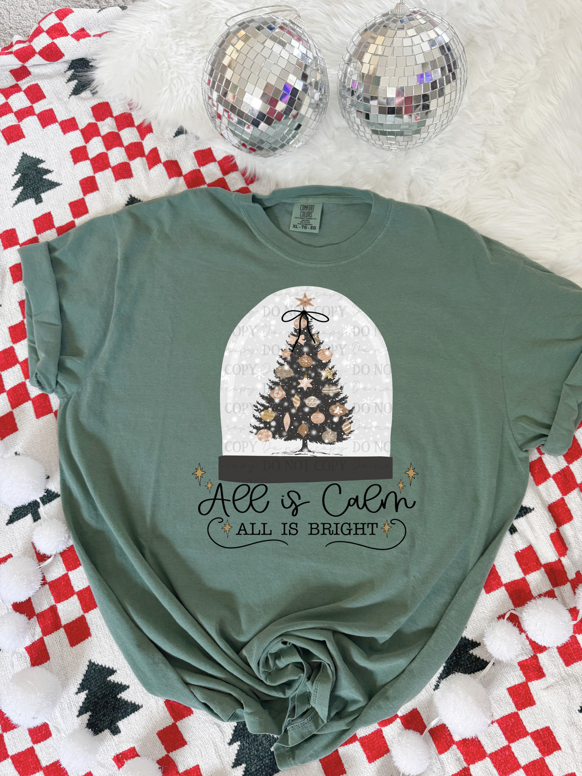 All is calm all is bright Christmas tree snow globe-DTF