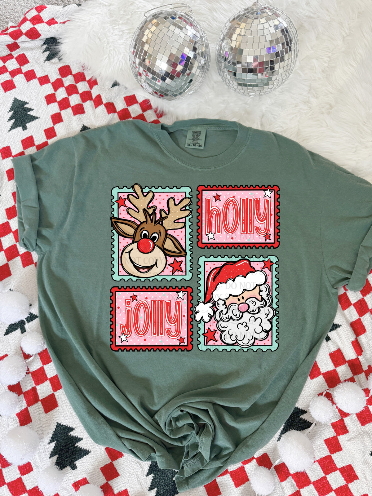 Holly Jolly Reindeer Santa Stamps-DTF