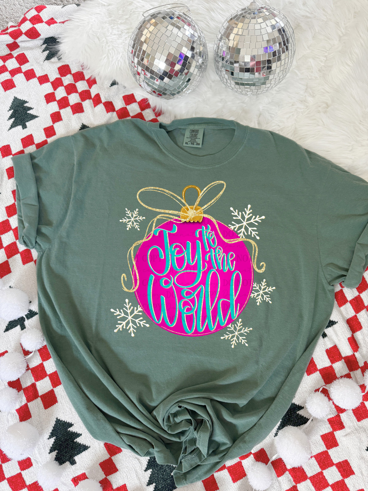 Joy to the world pink ornament-DTF