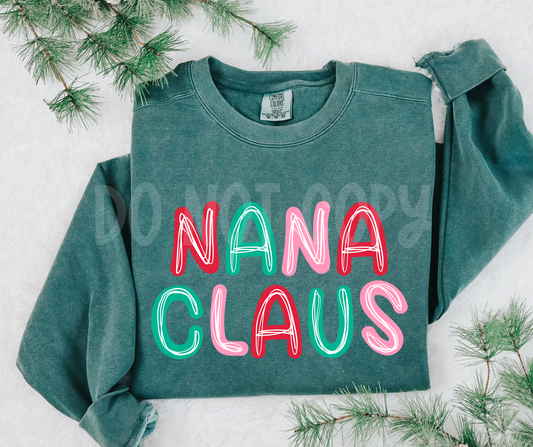 Nana Claus white writing over letters-DTF