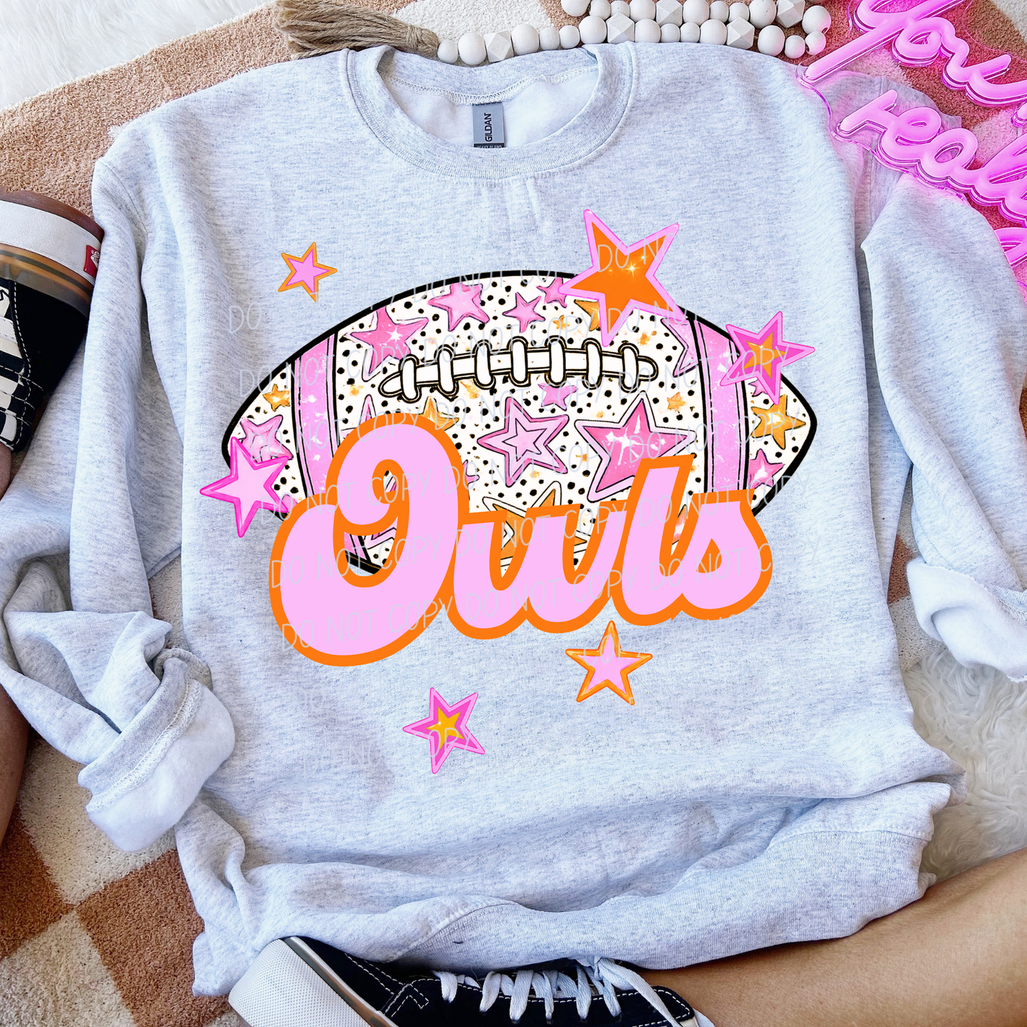 Football Pink Orange Stars Mascot (Dropdown)- DTF&UV