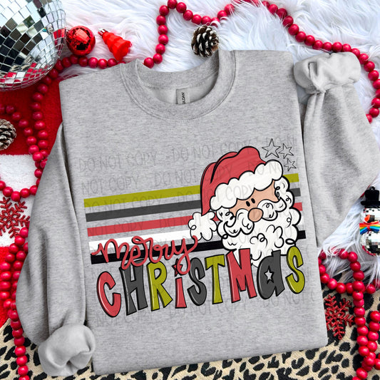 Merry Christmas Retro Stripe Santa-DTF