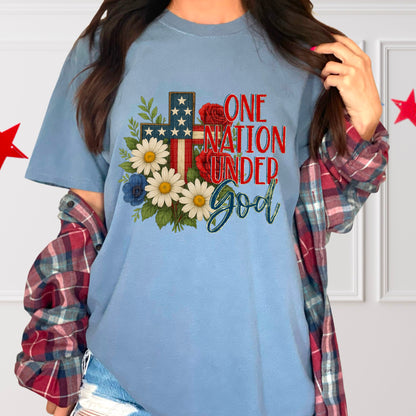 One Nation Under god floral cross-DTF&UV