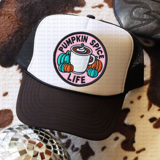 Pumpkin Spice Life Pink 2 Trucker Faux Hat Patch - DTF