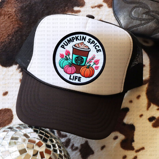 Pumpkin Spice Life Trucker Faux Hat Patch - DTF