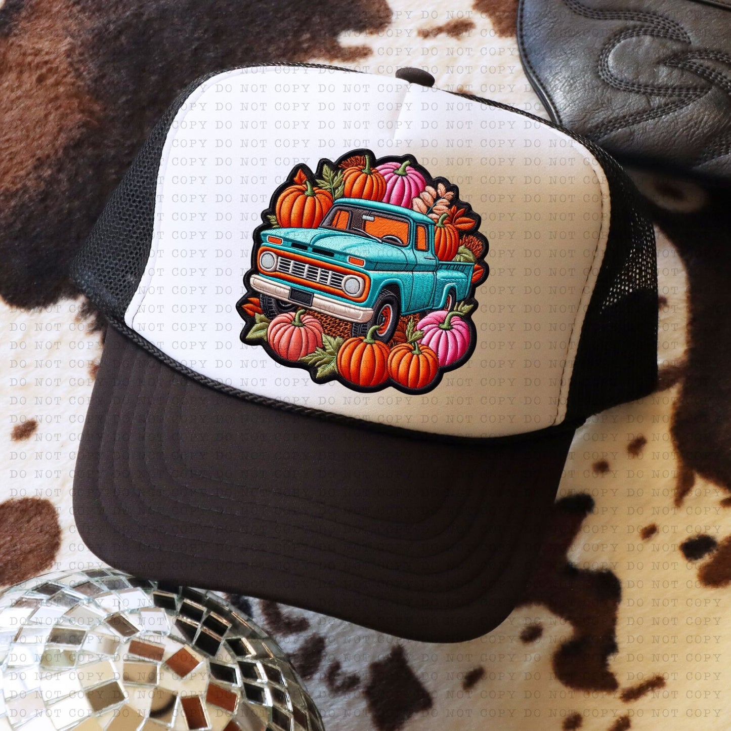 Pumpkin Truck Patch Trucker Faux Hat Patch - DTF