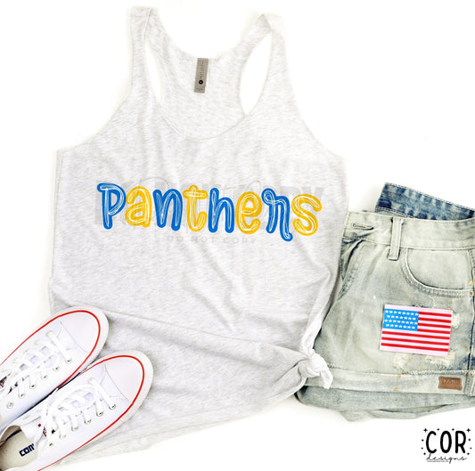 Panthers Blue & Yellow W Wht - DTF