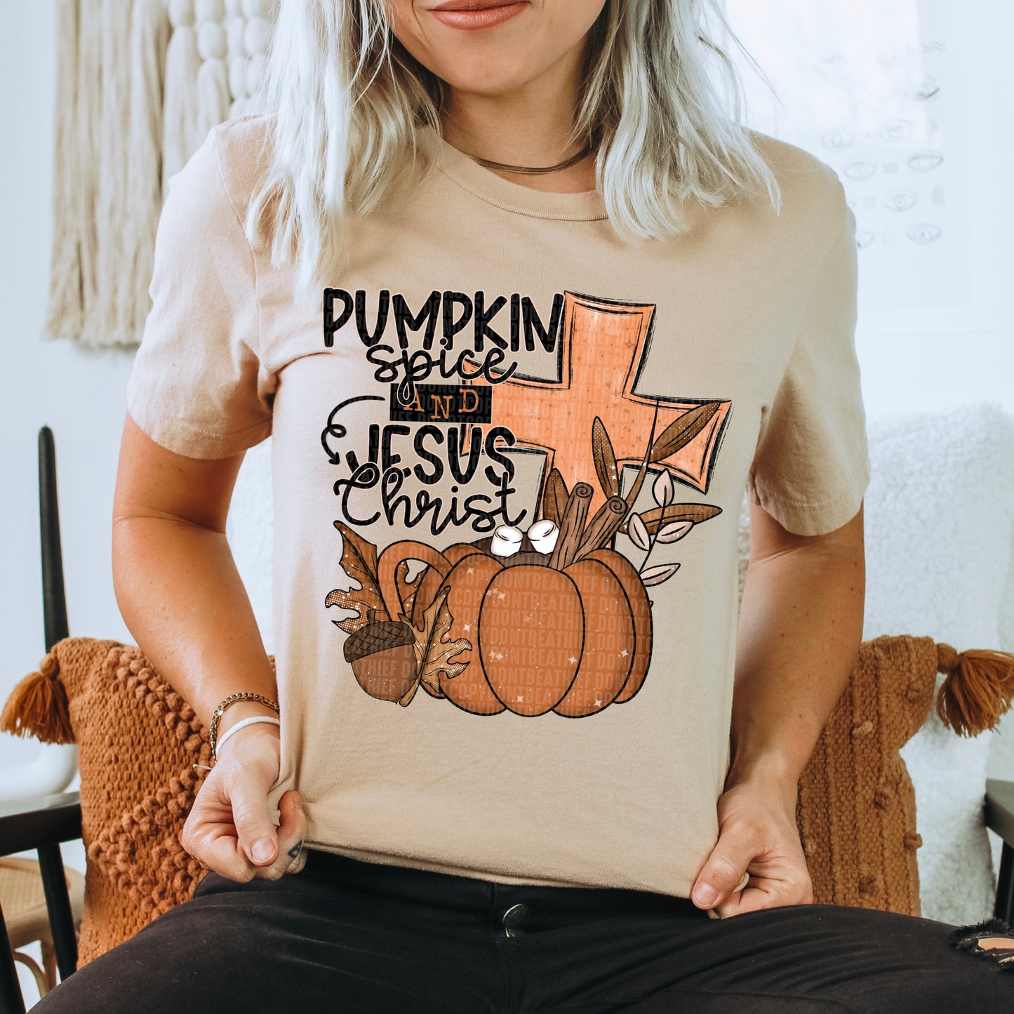 Pumpkin Spice Jesus Christ orange cross-DTF