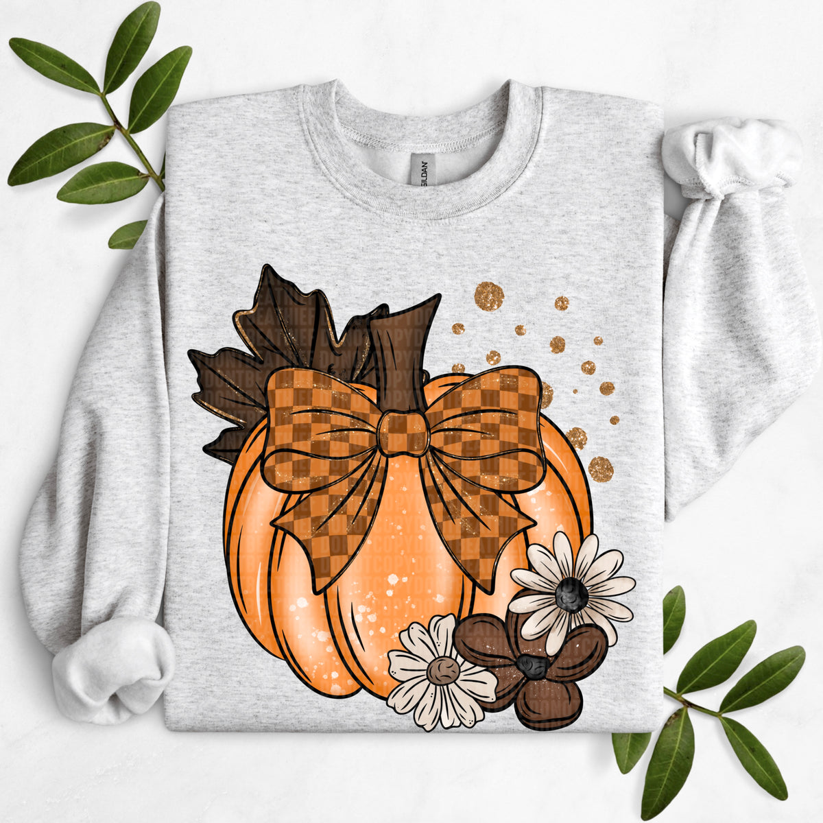 Pumpkin floral checkered bow-DTF&UV