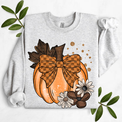 Pumpkin floral checkered bow-DTF&UV