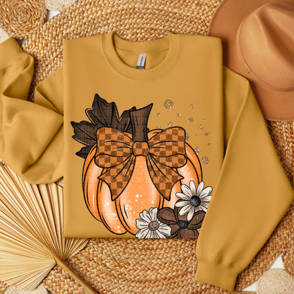 Pumpkin floral checkered bow-DTF&UV